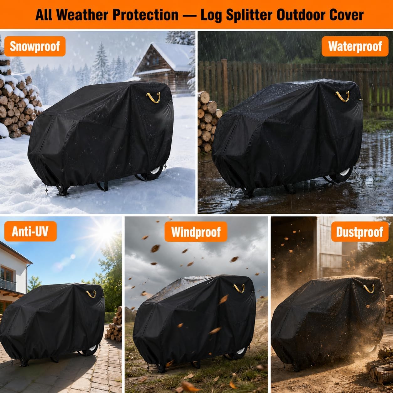 Log Splitter Cover Waterproof 83" x 45" x 39", Heavy Duty Oxford Wood Splitter Cover for 15–45 Ton Gas or Electric Log Splitters, Weather Resistant Outdoor Protection with Drawstring & Buckle