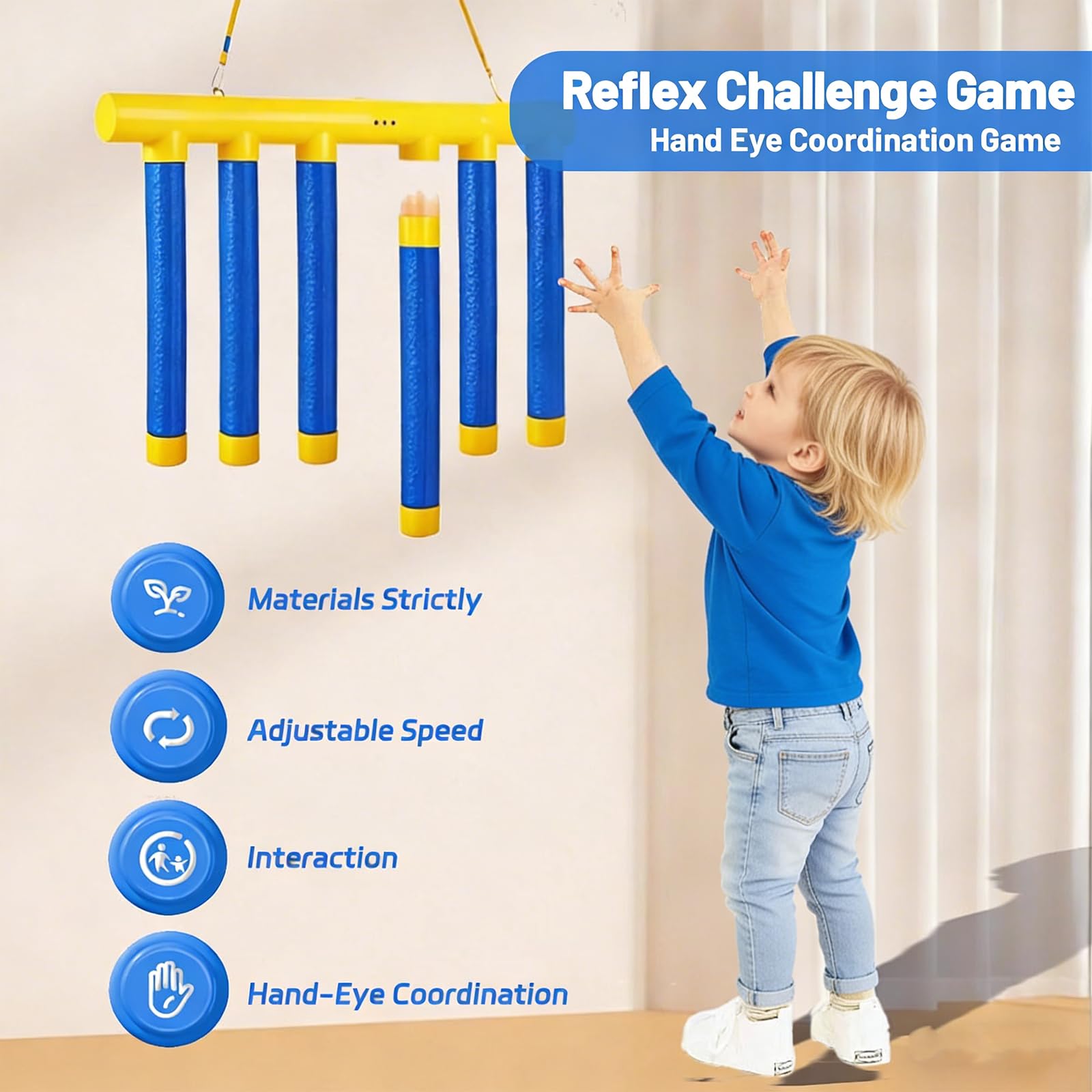Gioco di Reazione Bastoncini da Afferrare, Giocattolo Coordinazione Occhio-Mano con Telecomando, 3 velocità Regolabili Sfida di velocità per Bambini Famiglia Festa Indoor Outdoor