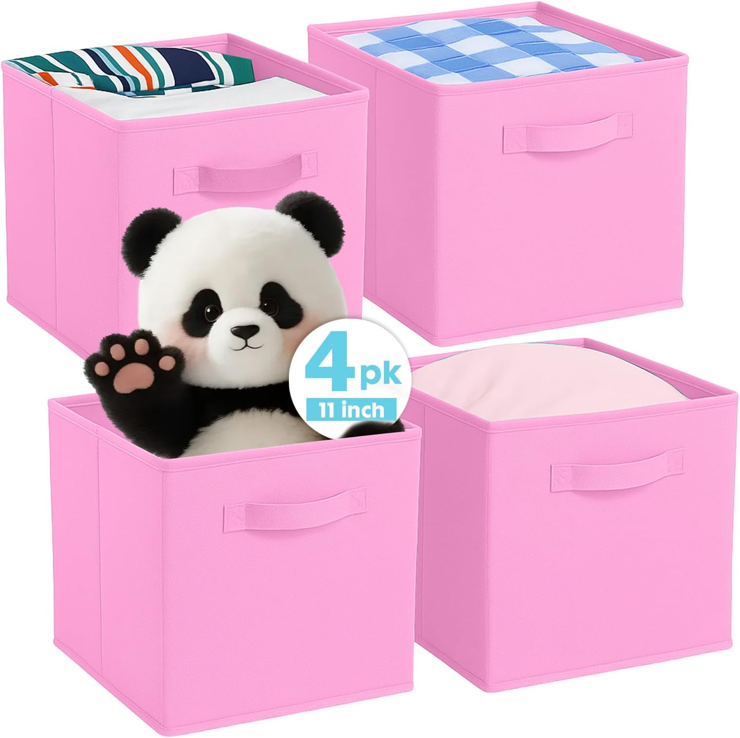 Storage Box, Collapsible Fabric Storage Cube with Handles for Home, Kids Room, Closet and Toy Organization,Pack of 4, 26.7 x 26.7 x 27.9 cm, Pink