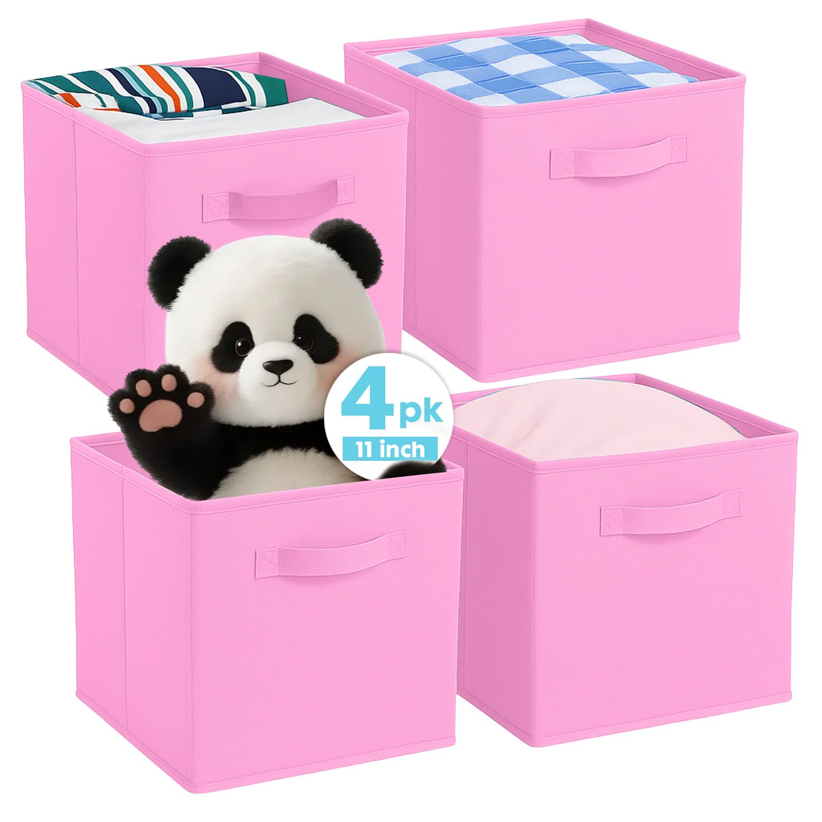 Pinkgarden Storage Box, Collapsible Fabric Storage Cube with Handles for Home, Kids Room, Closet and Toy Organization,Pack of 4, 26.7 x 26.7 x 27.9 cm, Pink — image 1