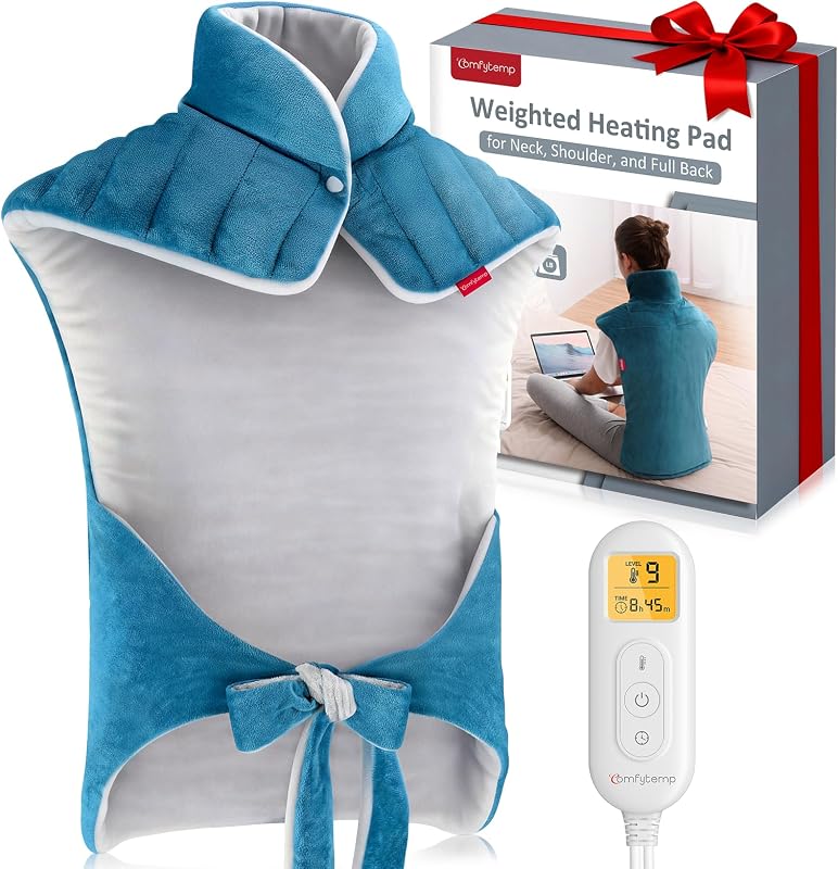 Comfytemp Almohadilla térmica para cuello, hombros y espalda, almohadilla térmica ponderada de 22 x 33 pulgadas | Regalos de cumpleaños para mujeres, hombres, mamá, papá, HSA elegible para FSA, almohadillas térmicas eléctricas, envolturas térmicas grandes, 9 configuraciones de calor, 11 temporizadores