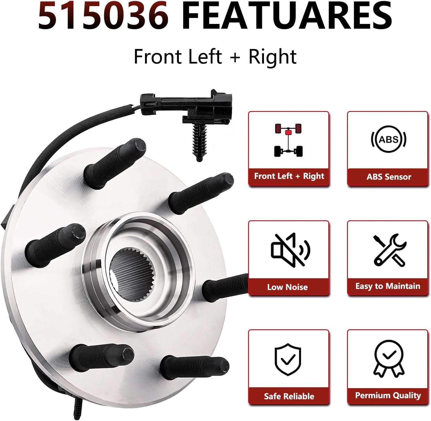 JLEO 4WD 515036 (Pair) Front Wheel Hub Bearing for Chevy Silverado/Suburban/Express/Avalanche 1500 Tahoe 2002-2006,for GMC Sierra/Yukon/Savana,for Cadillac Escalade ESV EXT Wheel Hub Assembly