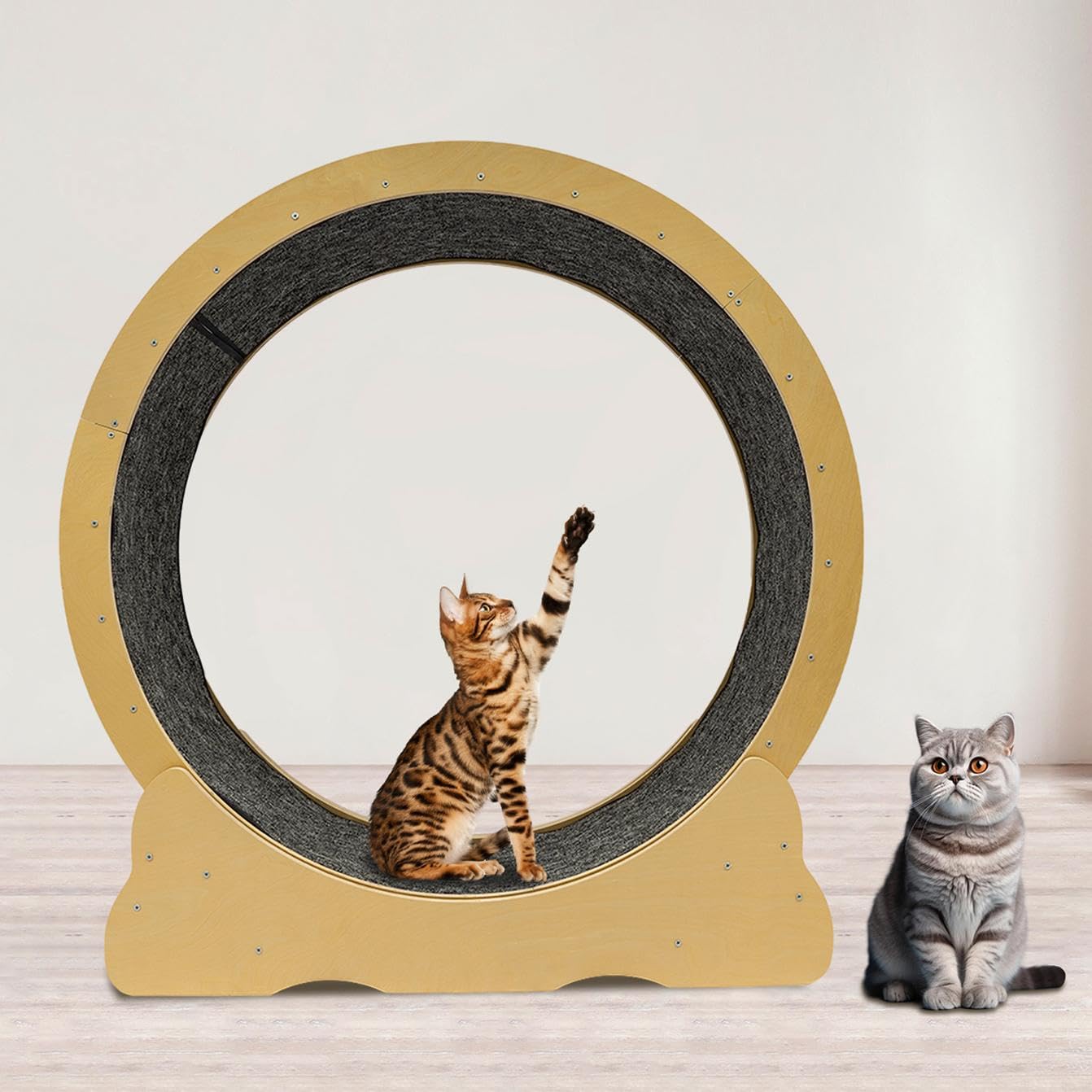 Cat Exercise Wheel, 52.5inch Cat Treadmill Running Machine, Wooden Running Wheel with Lock & Carpeted Runway for Indoor Cats Weight Control
