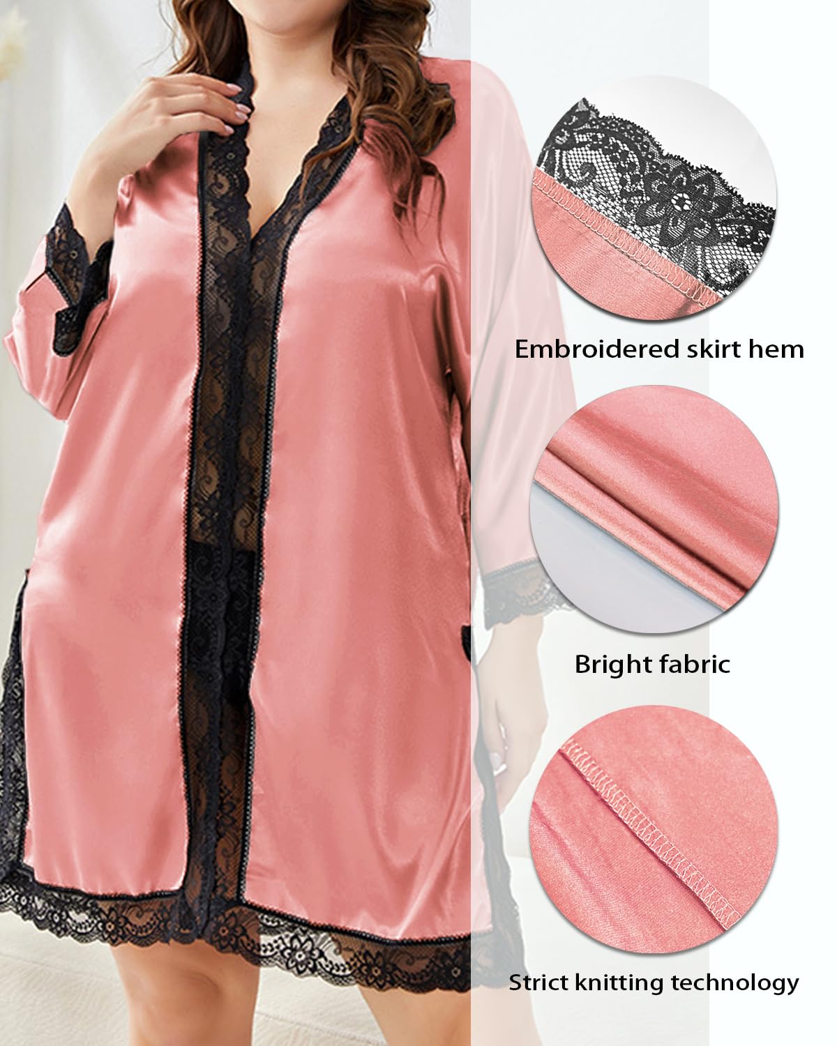 Rayson Camicia da Notte Donna Taglia Forte Manica Lunga Raso Sexy Casual Semplice Simulazione Seta Pigiama Loungewear