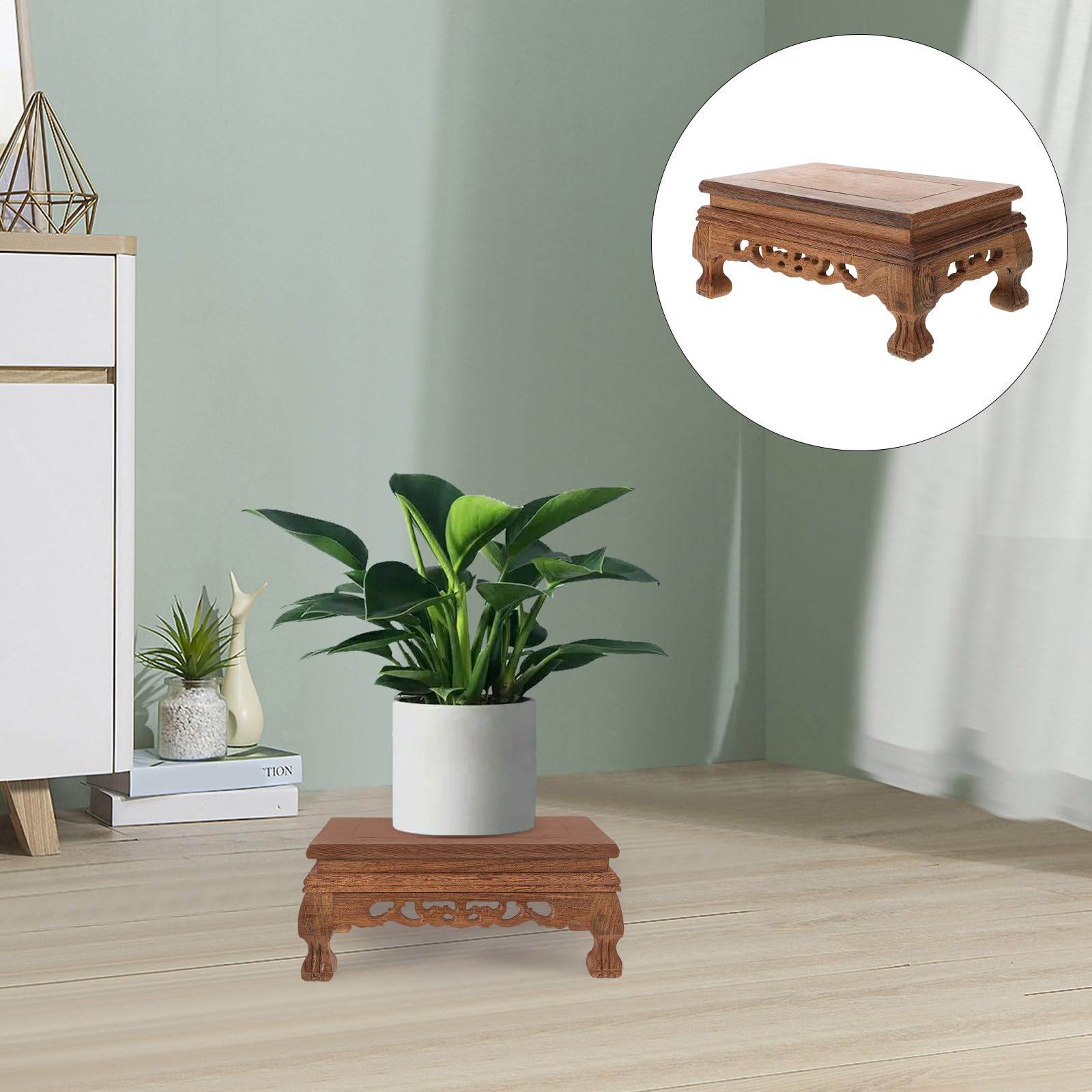 Base de Exhibición de Figuras de Madera, Soporte Rectangular Tallado
