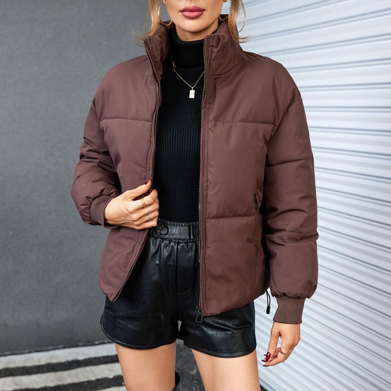 Genérico Chaqueta de plumón para mujer Cazadora Ligeros Acolchada con cremallera completa ropa exterior básica monocolor Termica Calefactables moderna días fríos