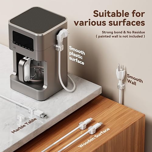 Miniatura 7 de Paquete de 6 organizadores de cables giratorios, clips de cable de resorte, soporte de cable de gestión de cables de escritorio, clips adhesivos