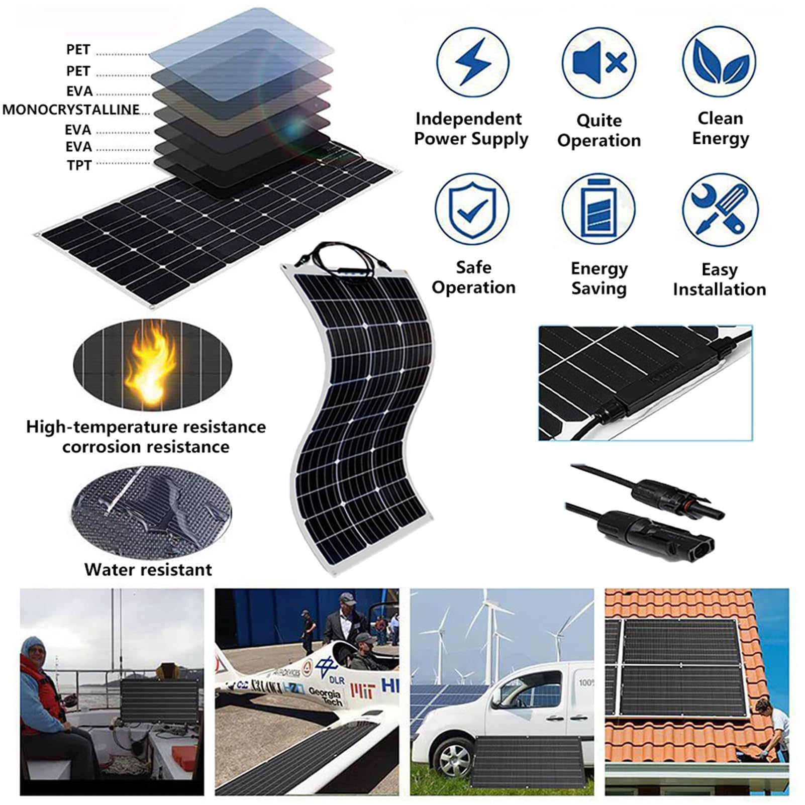 Kit Pannello Solare Flessibile 300W Pannelli Solari Monocristallini Fotovoltaici Moduli 40A Regolatore di Carica per Case Mobili Auto Barche Caravan Caricabatterie 8 * 300W