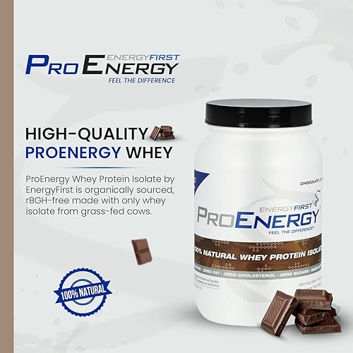 Miniatura 2 de Energy First - Polvo aislado de proteína de suero de leche alimentada con pasto natural chocolate 2 libras batido de suplemento ProEnergy para