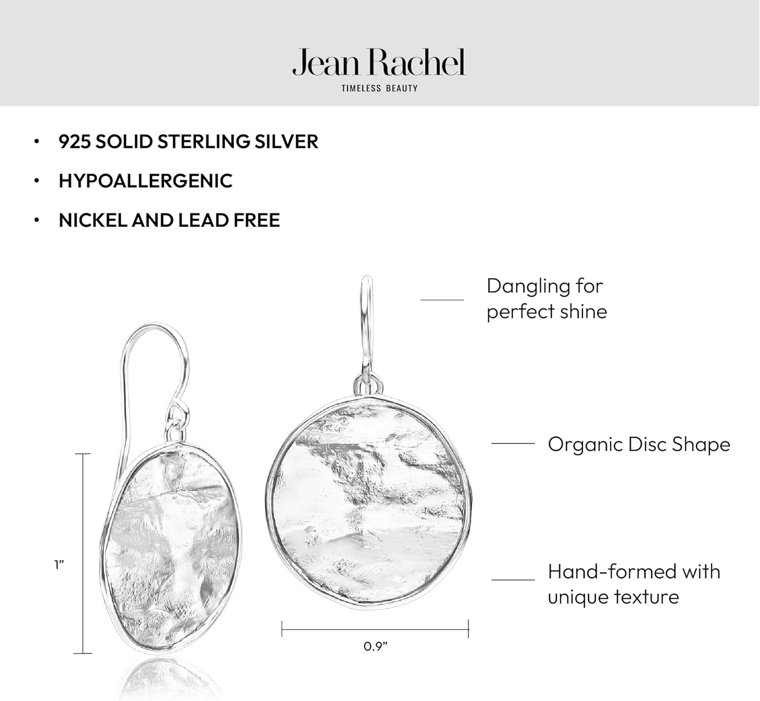 Jean Rachel Jewelry 925 Sterling Silver Dangle Earrings for Women - Textured Round Disc Vintage Design - Hypoallergenic, Lead & Nickel Free Jewelry - Artisan Handcrafted Statement Earrings - Image 5