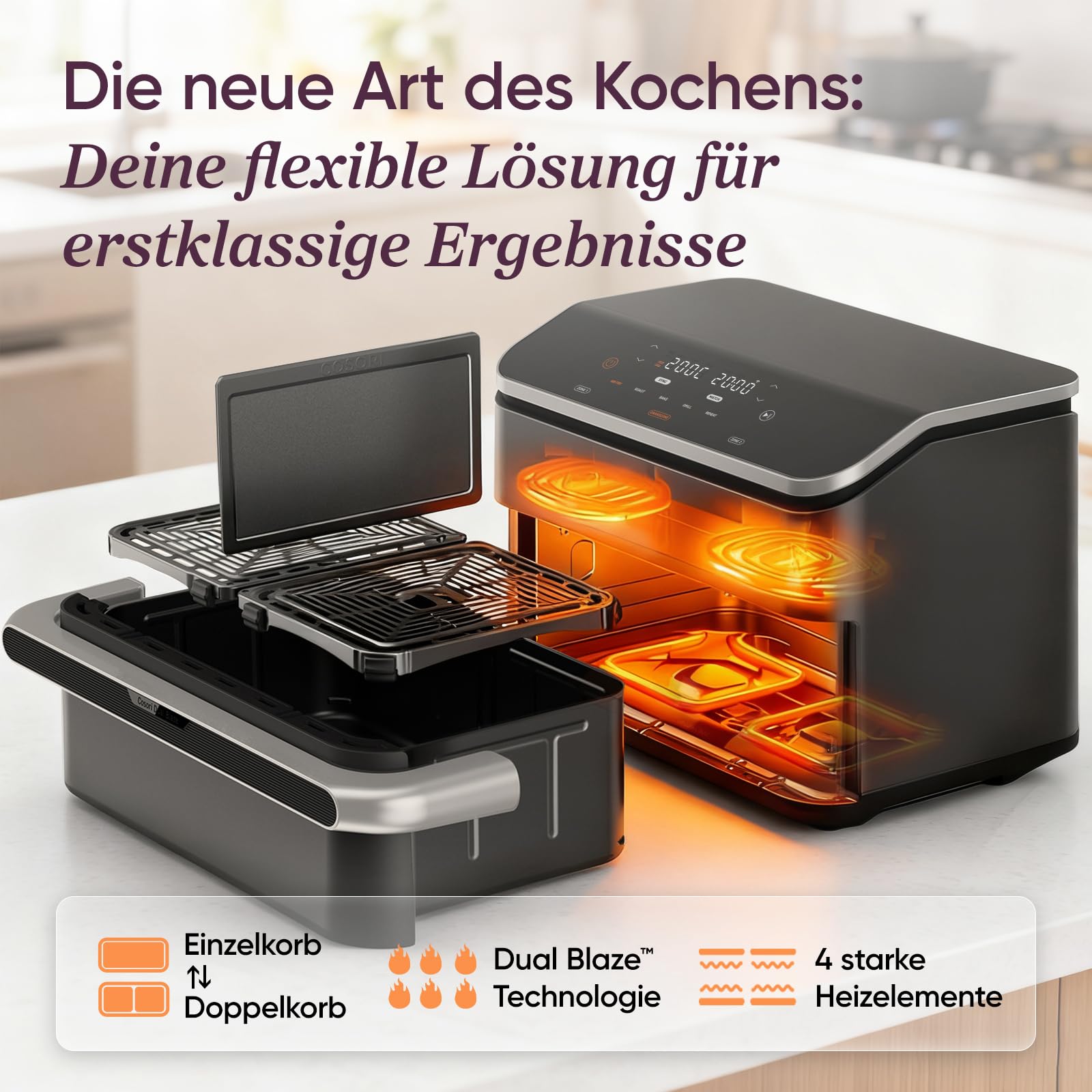 Cosori Heißluftfritteuse 2 Kammern 10L – Bild 2