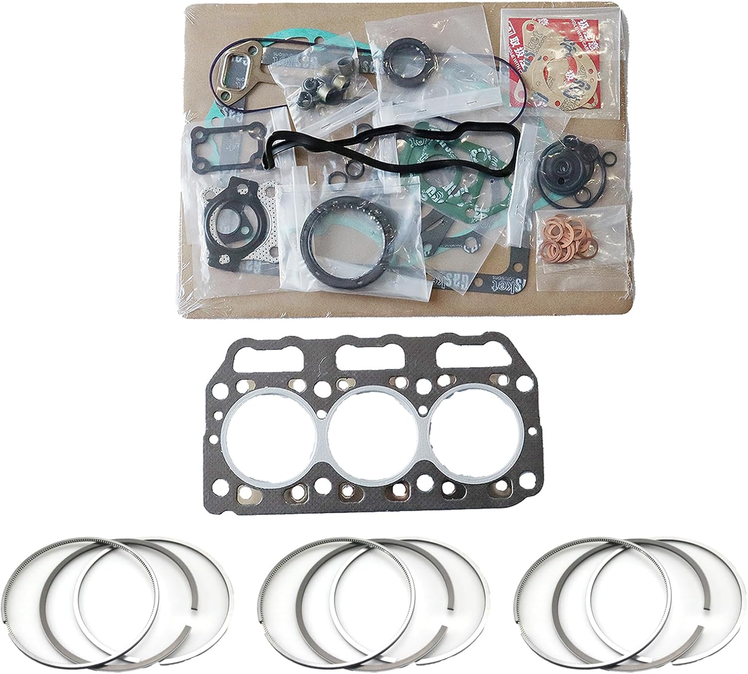3T72 Full Gasket Kit+Piston Rings 119260-22500 11926022500 Compatible with Yanmar Engine 3T72 3T72L 3T72SB 3T72SA-B 3T72H-N 3T72-LTB