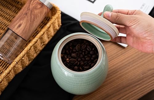 Miniatura 4 de Kitchen Canisters - Tarro de cerámica vintage para almacenamiento de alimentos con tapa hermética para té, café, hierbas, azúcar, especias, nueces