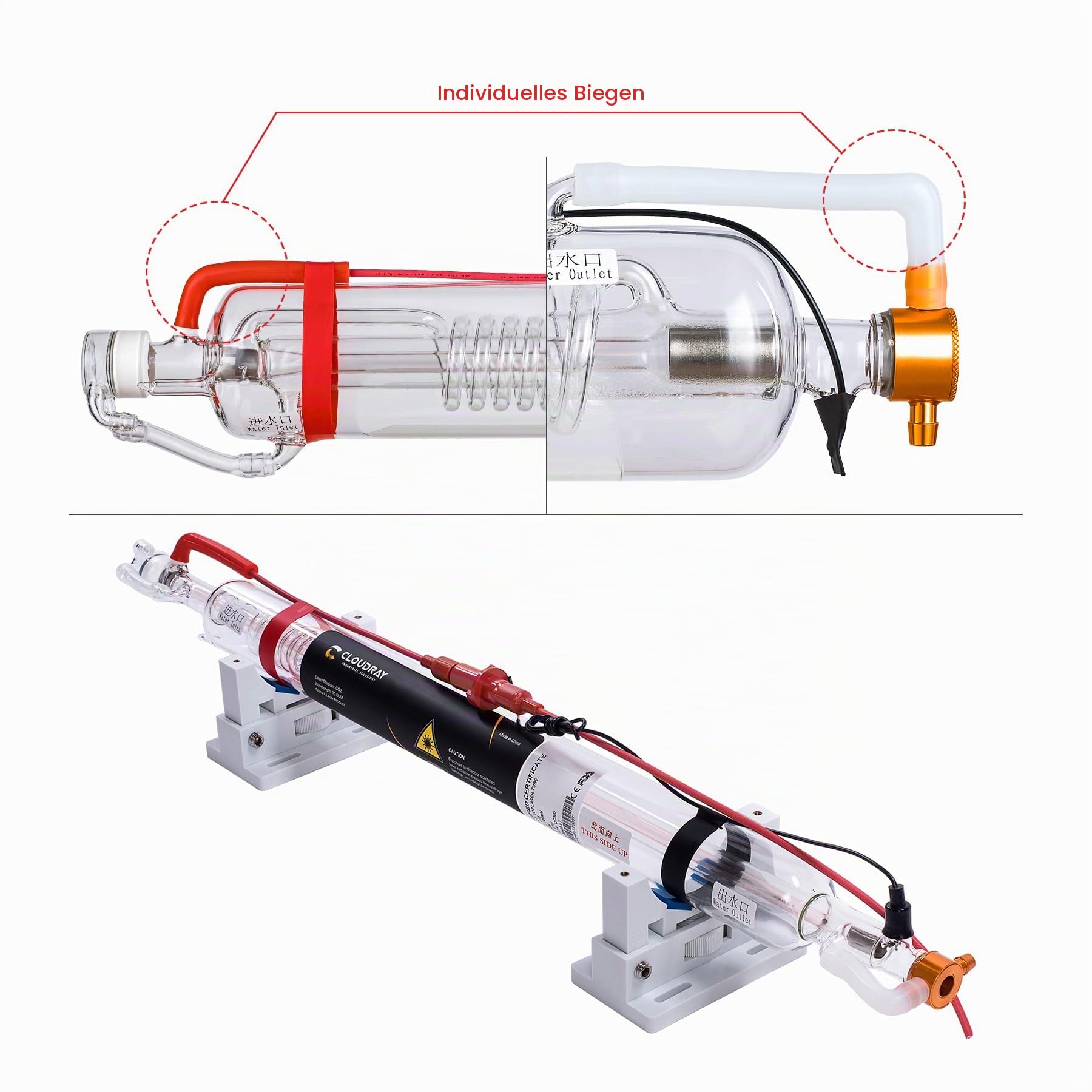 Cloudray CO2 Laserröhre 40W, 720 mm Länge, 50 mm Durchmesser, Glas Laser Tube für CO2 Lasergravierer & Schneidemaschinen (CR35 35-45W)