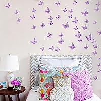 Vista 4 de SAOROPEB - Calcomanía de mariposa 3D para pared, 48 piezas, 4 estilos, 3 tamaños, extraíble, mariposa morada para decorar cumpleaños, fiestas