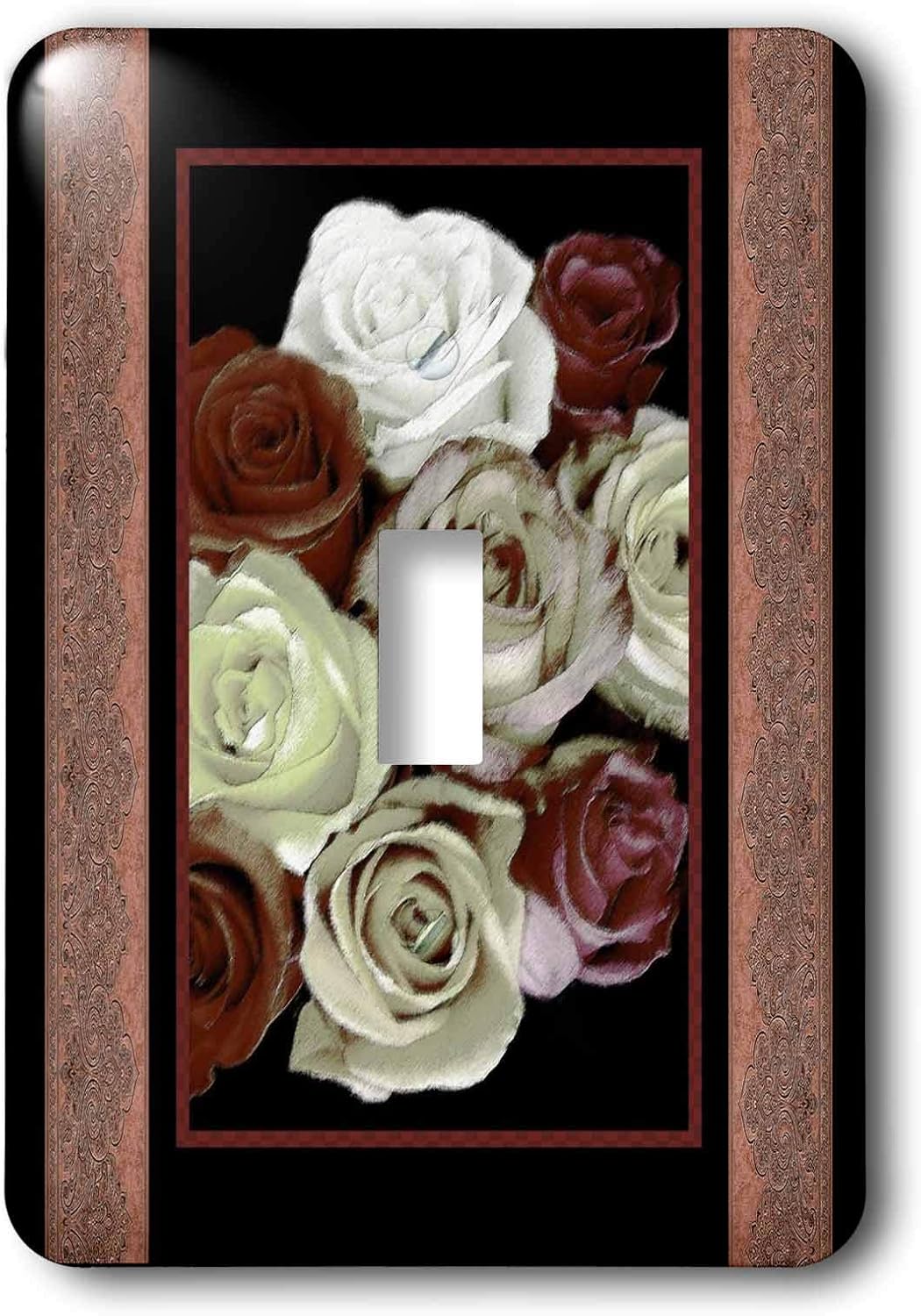 3dRose LLC lsp_29804_1 Dreamy Hues Of Chocolate Burgundy and Cream Roses with Bark Brown Damask Ribbon Trim Single Toggle Switch