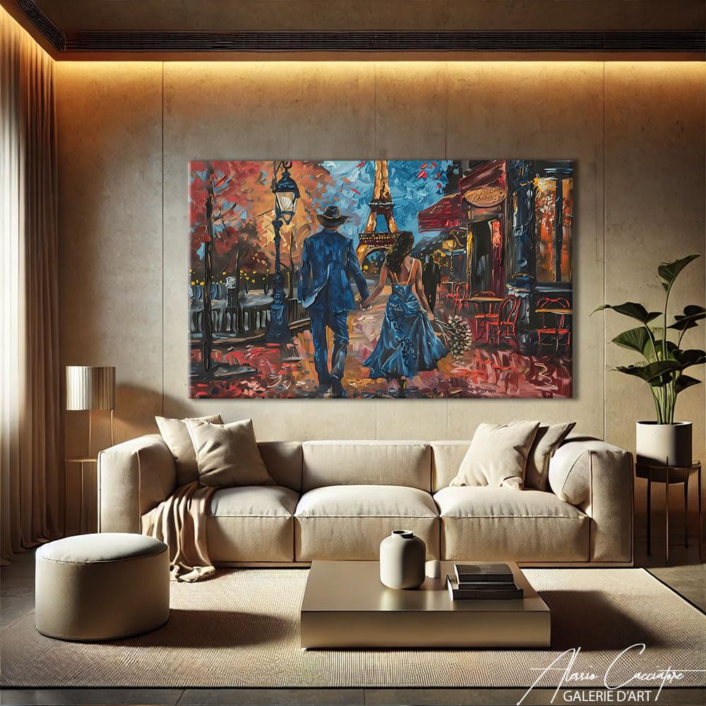 Alessio Cacciatore Quadro per camera da letto coppia, decorazione da parete con amore e coppia, idea regalo per giovani coppie, decorazione da parete Parigi - tela coppia innamorata