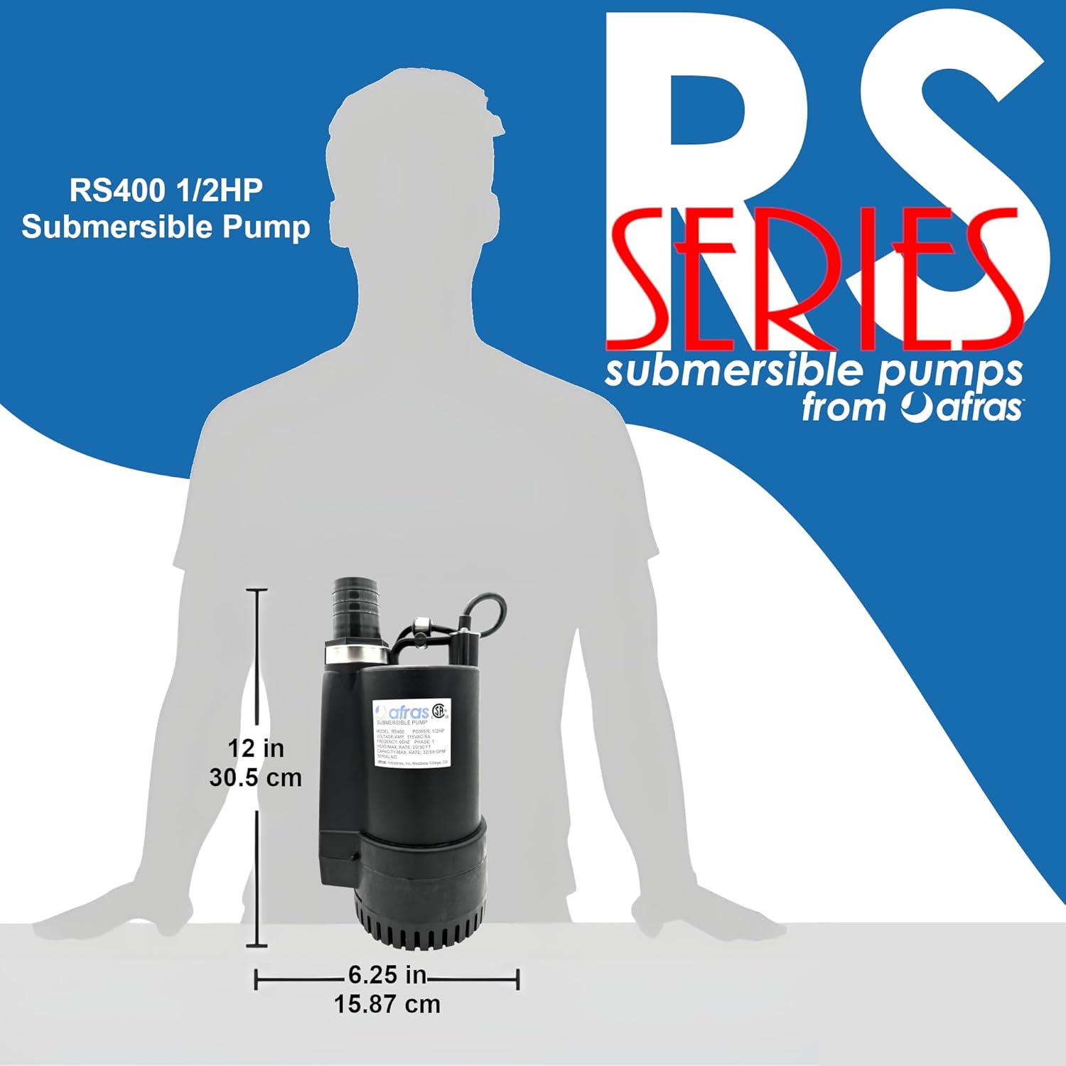 Afras RS400 1/2 HP Submersible High Efficiency Sump Pump