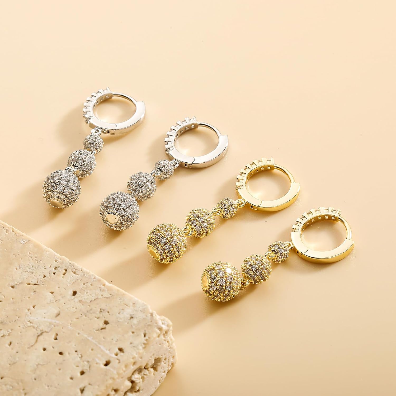 Solid Gold over S925 Sterling Silver Starry Moissanite Dangle & Drop Earrings, Spherical Full-Pave Design, Elegant Birthday Gift for Mother