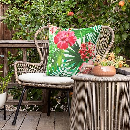 Miniatura 3 de Artscope Juego de 4 fundas de almohada decorativas de 12 x 20 pulgadas, diseño de plantas tropicales y flores y pájaros, impermeables, perfectas