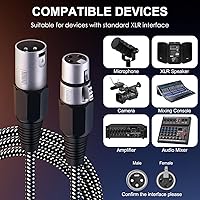 Vista 7 de Cable XLR de 3 pies/2 unidades, cable de micrófono Nylong trenzado equilibrado XLR macho a hembra, cables de conexión de micrófono de alta