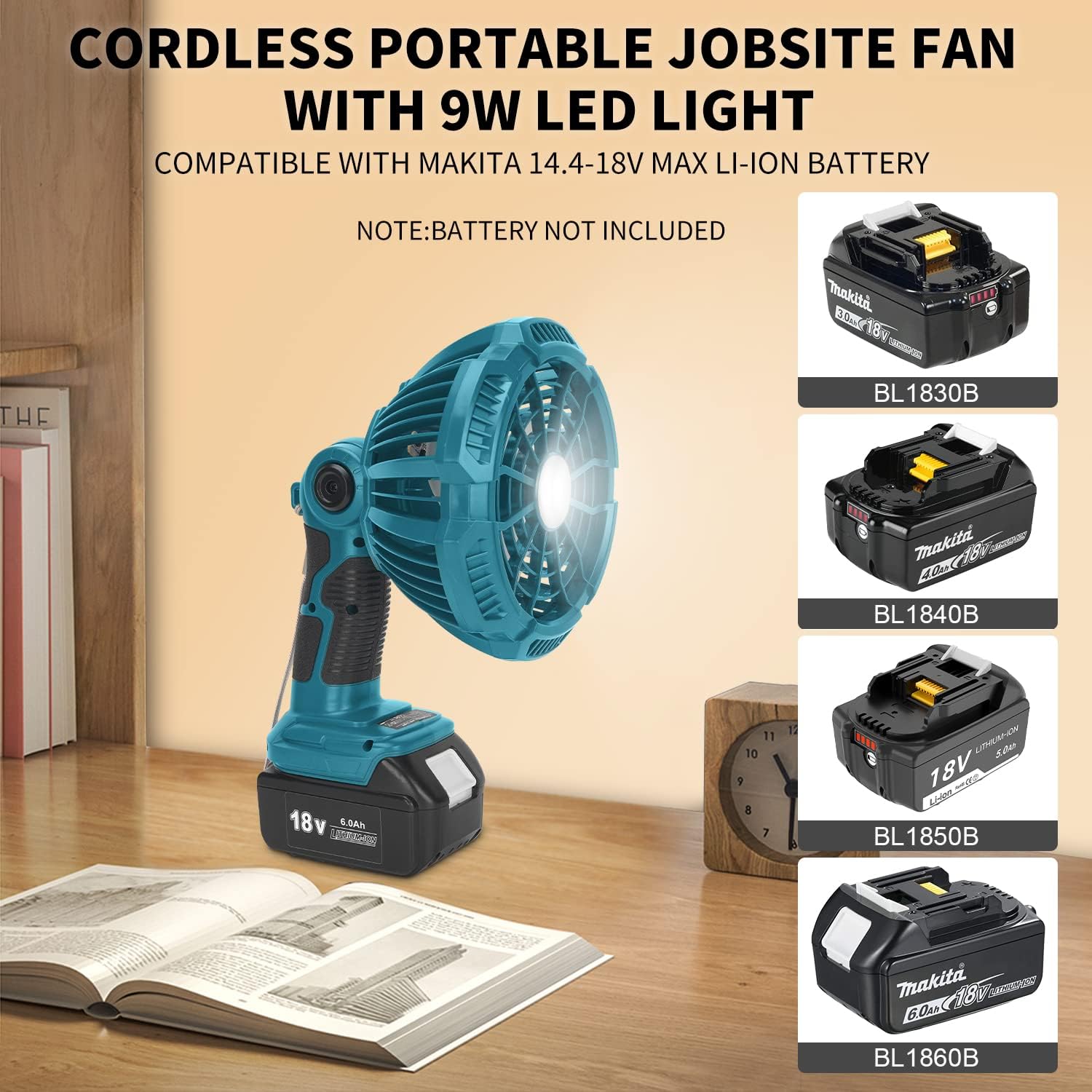 For Makita 18V Fan, 3 Speed Cordless Brushless Motor Low Noise for Camping, Gym Garage Travel Office Bedroom (MT-FC104 FAN)