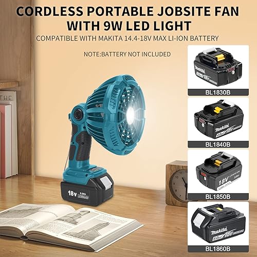 Miniatura 6 de Gerttilyon Para ventilador Makita de 18 V, motor sin escobillas inalámbrico de 3 velocidades de bajo ruido para camping, gimnasio, garaje, viajes,