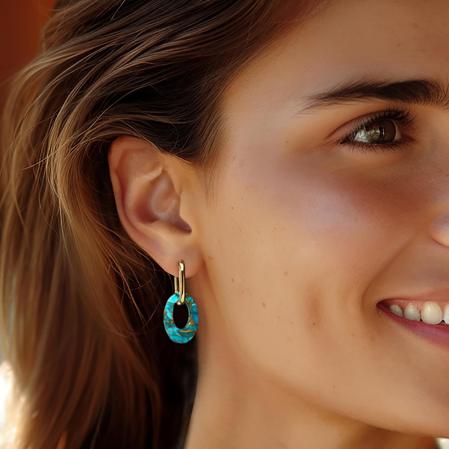 Ross-Simons 18kt Gold Over Sterling Hoop Earrings With Removable Oval Turquoise Drops