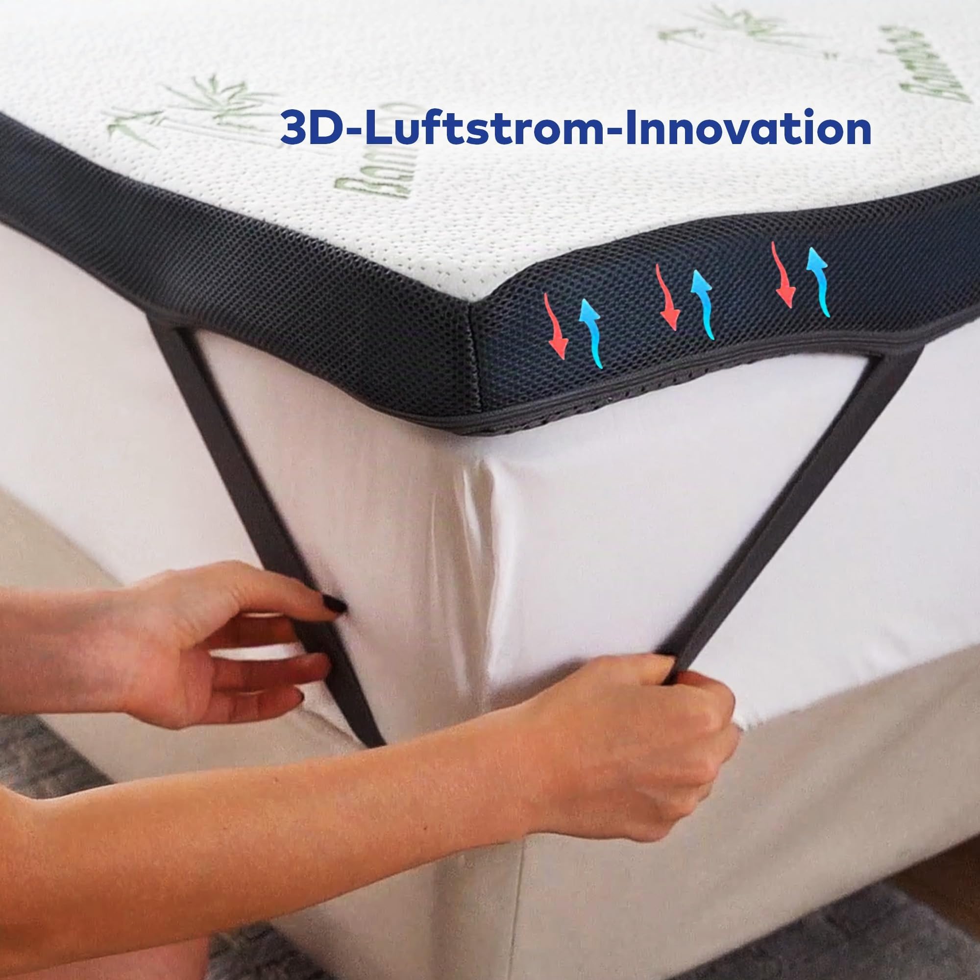 MKS.® Topper 140x200 cm H3, 7 cm Dicker Gel-Memory-Schaum Matratzentopper, Anti-Rutsch Auflage mit Bambusbezug, Viskoelastischer Topper, mit abnehmbarem und waschbarem Bezug
