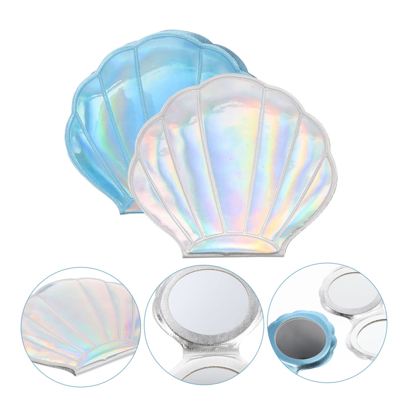 FRCOLOR 6 Piezas Espejo de Maquillaje de Concha Espejo Circular Mujeres Suministros Diarios Hombres Aftershave Dama de Honor Espejo Compacto para el Bolso de Mano Lupa de Cuero PU niñas Viajes