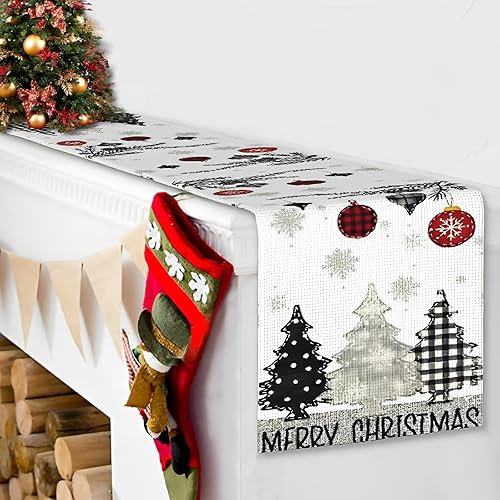 Miniatura 4 de Camino de mesa de Navidad de 72 x 13 pulgadas, árbol de Navidad y adorno, decoración de mesa navideña con copos de nieve para comedor, cocina y