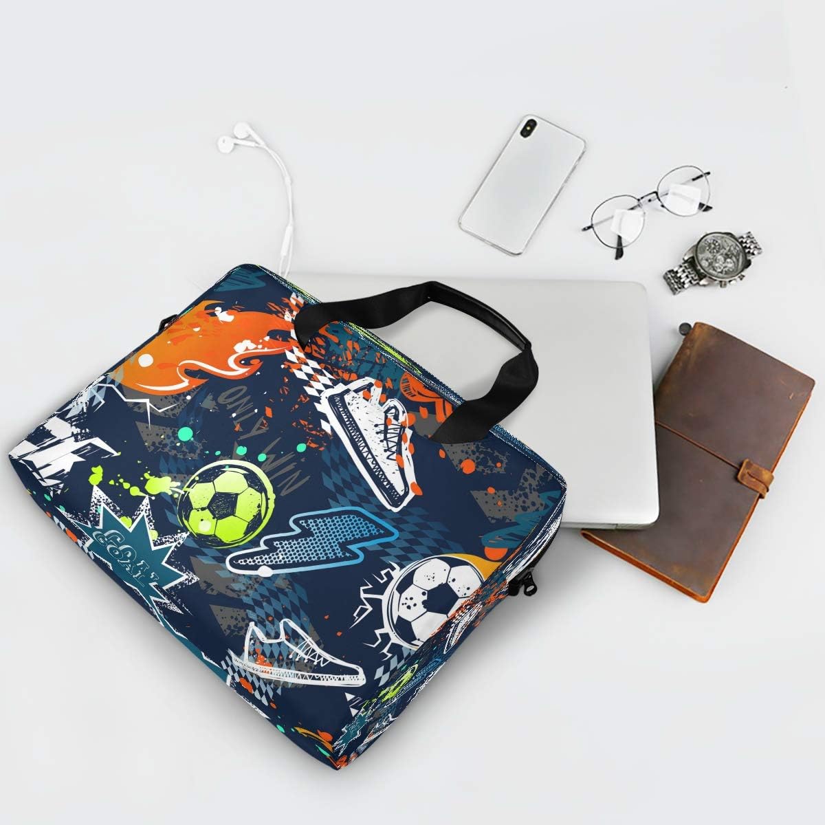 Laptop Bag Sport Soccer Art Painting Laptop Sleeves Case for 13 14 15.6 Inch Computer Tablet Briefcases Carrying Case Shoulder Bag for Work