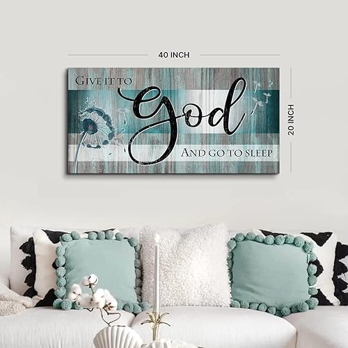Vista 4 de Decoración de pared cristiana con versículo bíblico, arte de pared con texto en inglés "Give It to God and Go to Sleep", lienzo para dormitorio