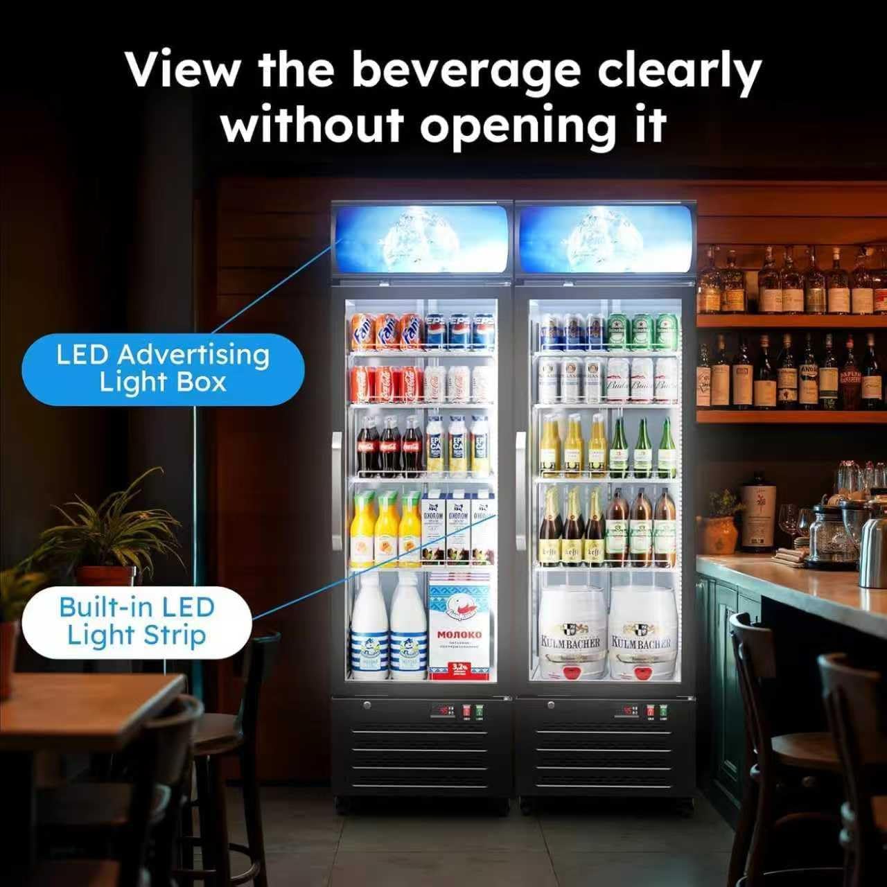 Full-Size Appliance, Vertical Beverage Fridge, with Powerful System; Suitable for Stores, Restaurants, etc.