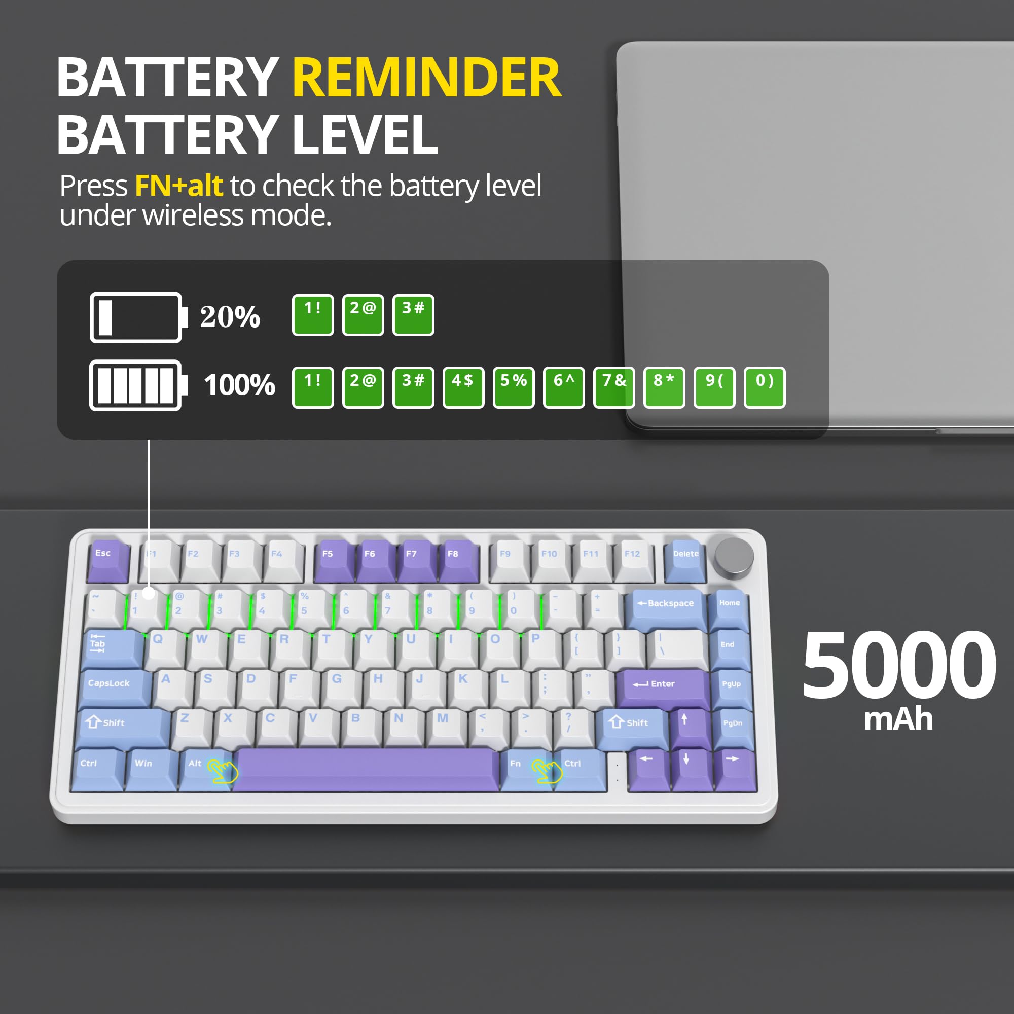 M75 Tastiera meccanica wireless con manopola, Tastiera da gioco meccanica compatta 75% RGB sostituibile a caldo BT5.0/2.4G/USB con Creamy Switch-5 schiume fonoassorbenti - QWERTY americana
