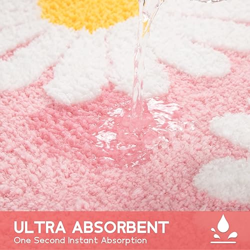 Vista 21 de Tapetes de baño grises, bonitos tapetes de baño con margaritas, microfibra extra suave y absorbente, antideslizante, para baño, ducha, dormitorio