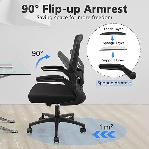 Miniatura 6 de Sillas de escritorio de oficina con ruedas, silla ergonómica de malla con soporte lumbar de altura ajustable, silla giratoria para computadora con