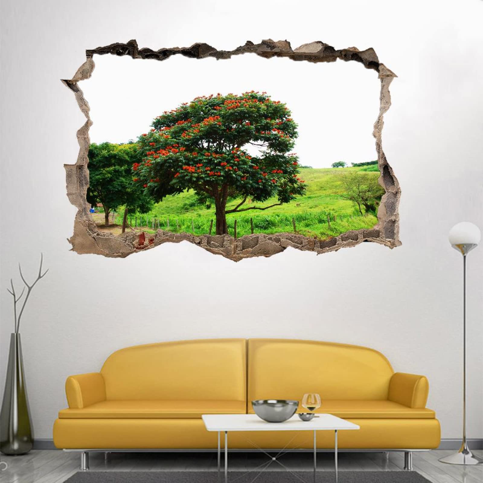 3D Wandtattoo Wanddurchbruch Wandaufkleber, Baum Wandsticker Wanddeko Wandbilder, Landschaft Selbstklebend Vinyl Wand Aufkleberfür Wohnzimmer Schlafzimmer Badezimmer Flur Küche Möbel Aufkleber