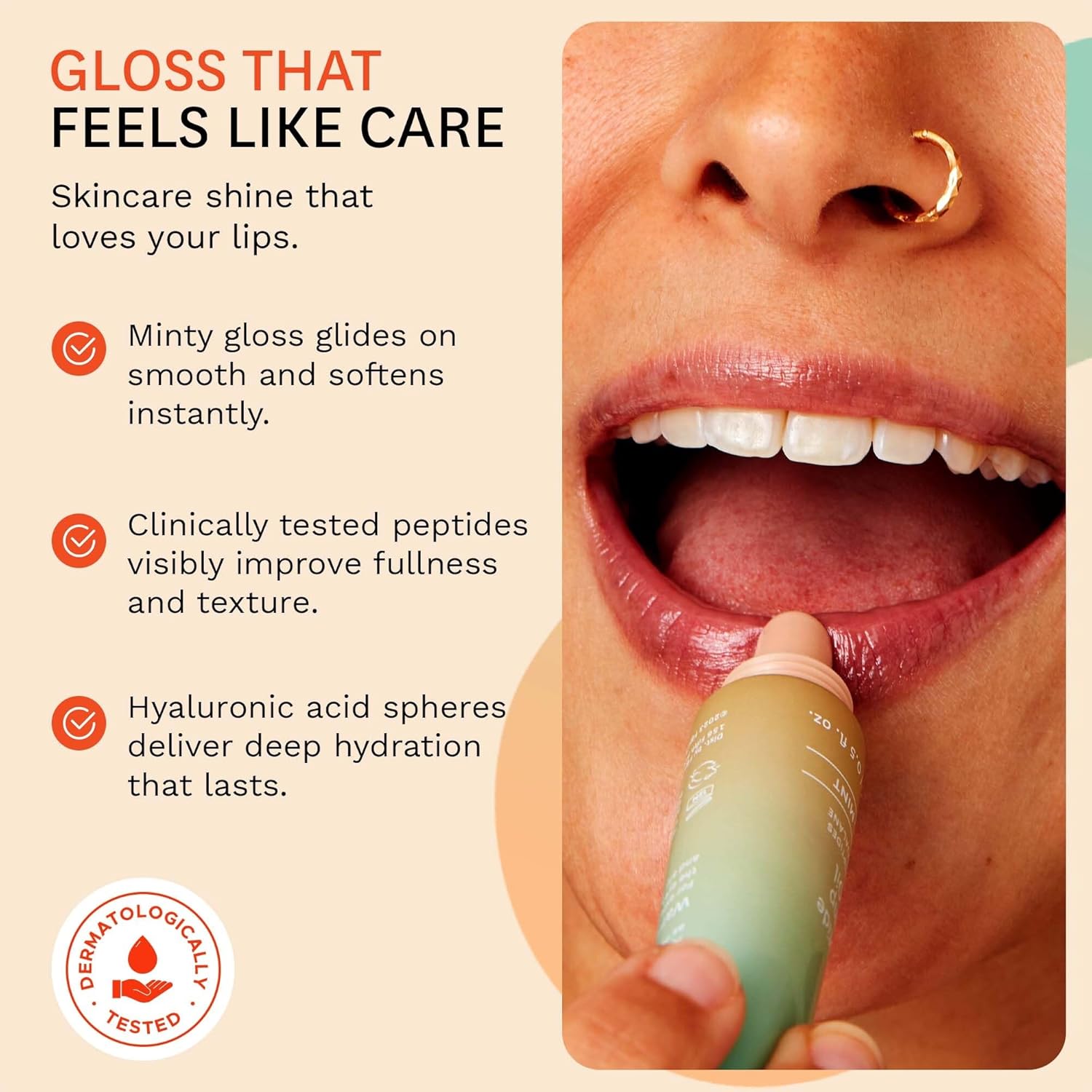 Fig.1 Peptide Plump Lip Oil | Hydration-Based Lip Oil Gloss with Hyaluronic Acid & Vegan Squalane | Non-Sticky, Fragrance-Free, Vegan | Moisturizing Lip-Gloss – 0.5 fl oz