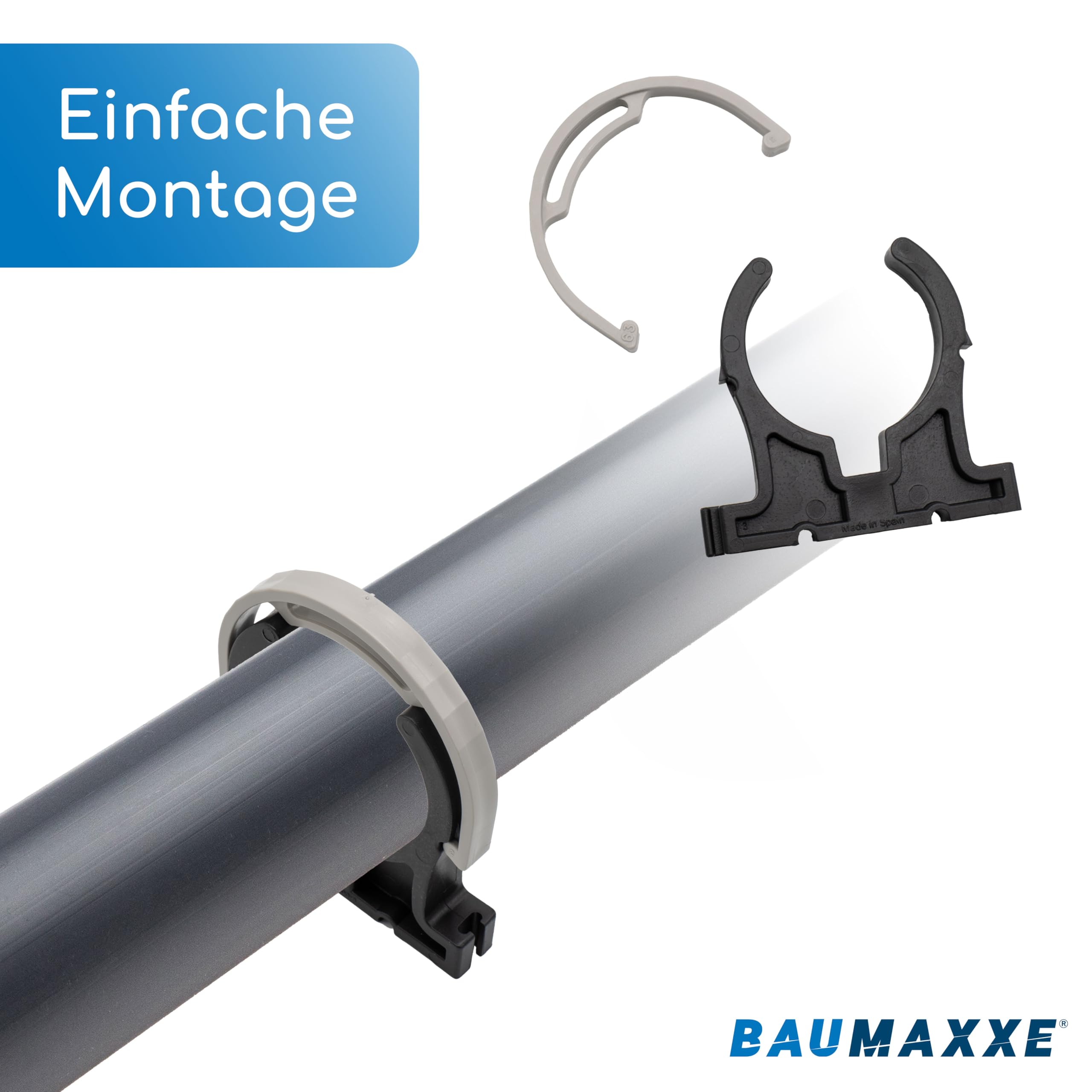 10x PVC Rohrschellen 50mm I Rohrklemme mit Verschlussbügel und Schraubloch I Rohr Klemmschelle Kunststoff schwarz I Für Pool Verrohrung Druck und Saugleitung I bm048