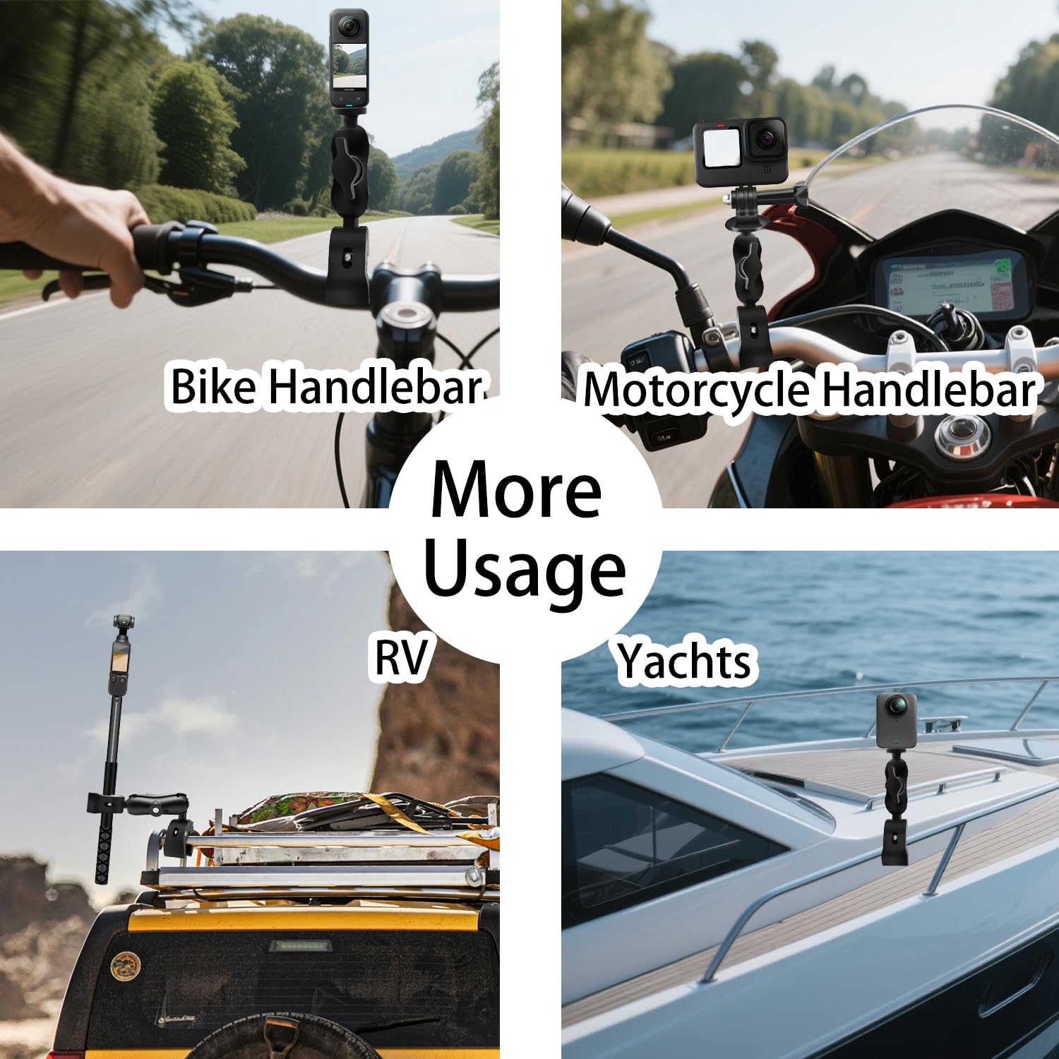 Aluminium Fahrräder Heck Halterung Set für mit 43" Unsichtbarem Selfie-Stick kompatibel mit Insta360 X5-X, Fahrräder Motorräder Lenker kompatibel mit GoPro 13-3, Osmo Action 6-3 für POV Vlogging
