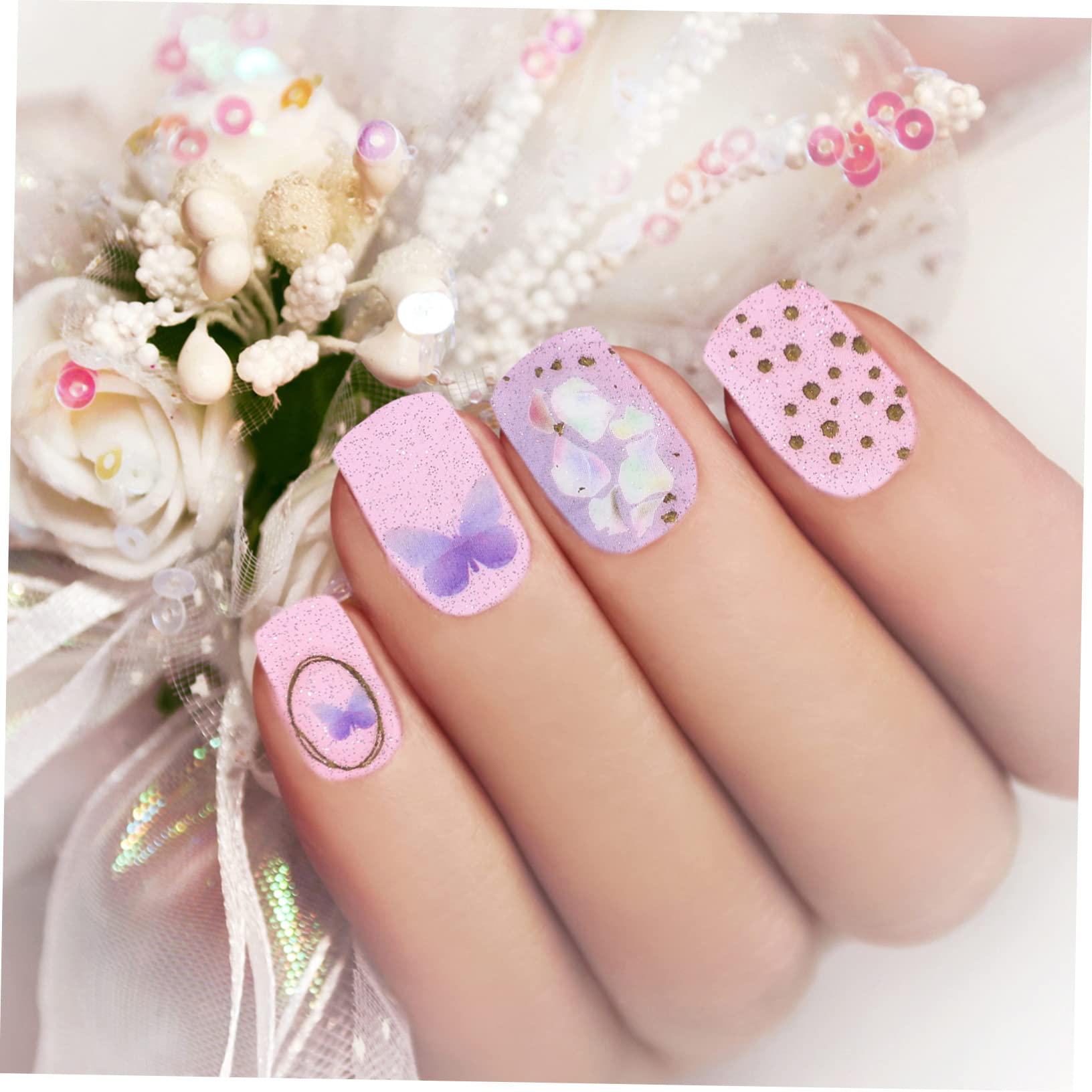 Healvian 5sets Adesivi Per Unghie Gradiente Di Decorazioni Per Unghie Autoadesive Facili Da Applicare e Rimuovere Design Elegante e Delicato Per Manicure Fai Te