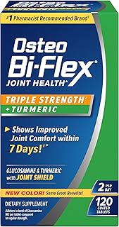 Osteo Bi-Flex Glucosamine Triple Strength Plus Turmeric Supplement with Curcumin for Joint Support and Range of Motion, 60 Day Supply, 120 Coated Tablets, Joint Health Nutritional Supplements