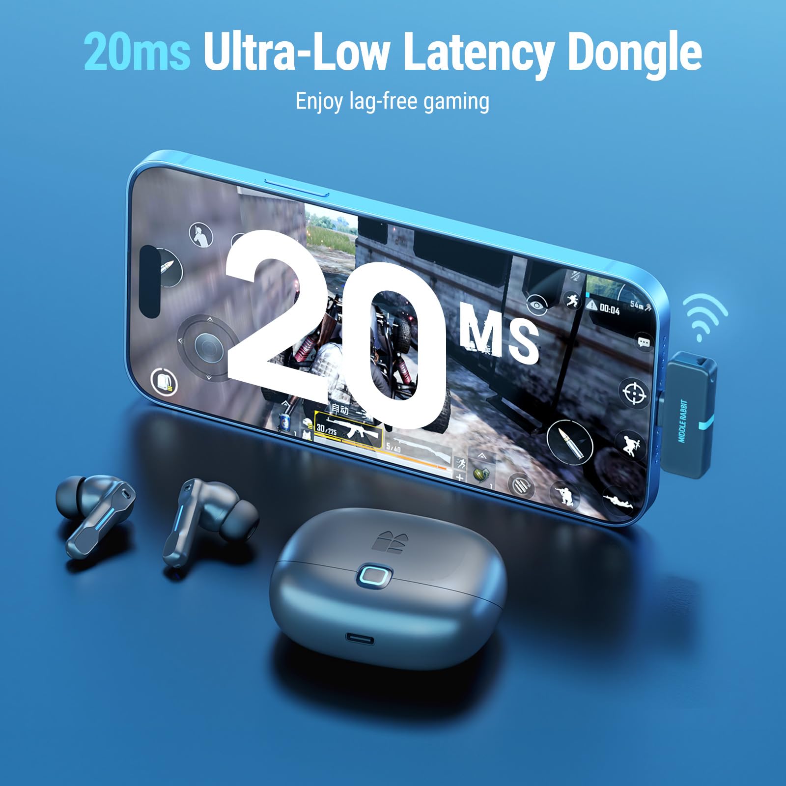 SW5 Gaming słuchawki bezprzewodowe z Bluetooth 5.4 i dongle 2,4 G, douszne słuchawki bezprzewodowe IPX4 mikrofonem AI, 20ms niskim opóźnieniem kompatybilne z PC, Switch, VR, PS4, PS5 komputerem