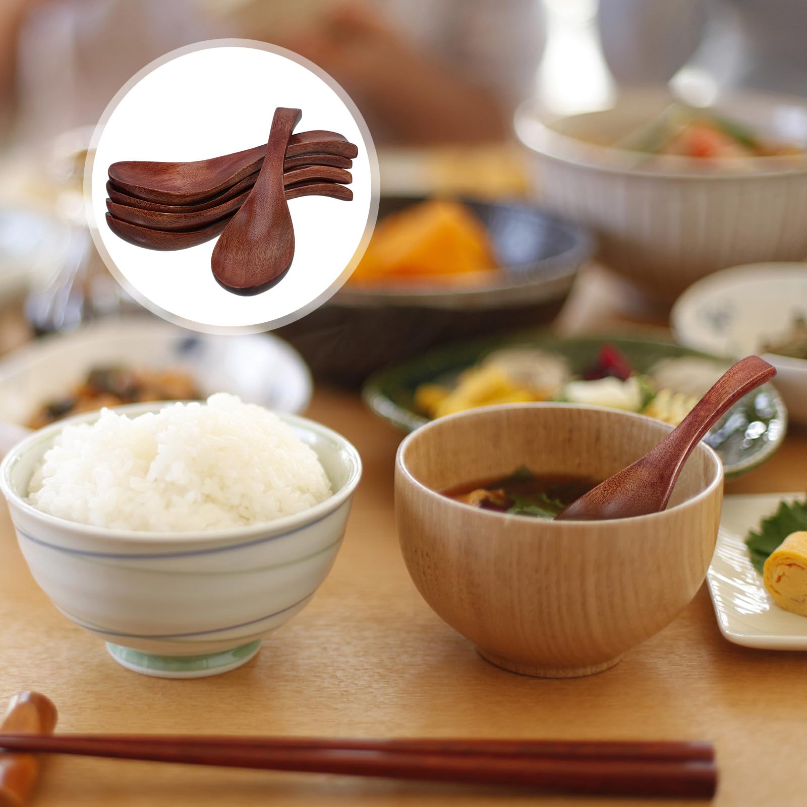 Zerodeko Utensile da Cucina in 5 Cucchiai Giapponese Manico per Ramen e Zuppe Robusto e Facile da Pulire, Design Classico