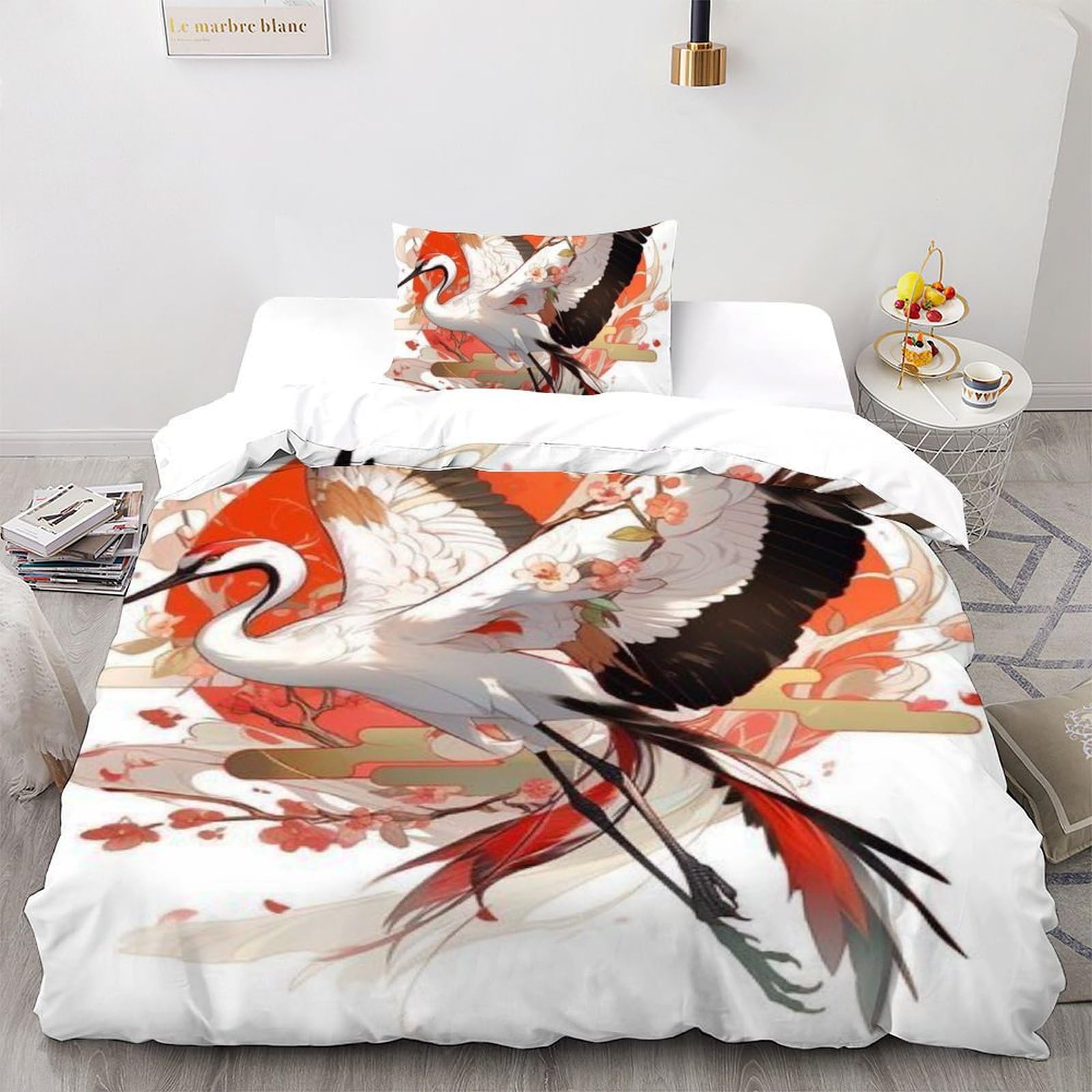 Parure de lit style japonais grue blanche pour une chambre zen