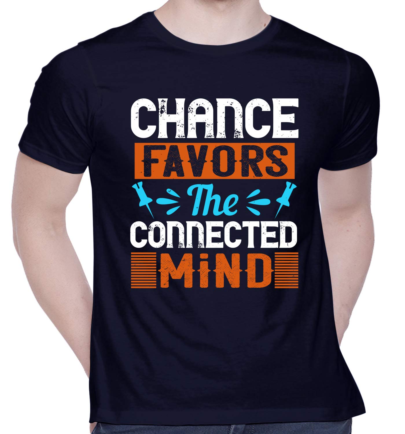 CreativiT Graphic Printed T-Shirt for Unisex Chance Favors The Connected Mind Tshirt | Casual Half Sleeve Round Neck T-Shirt | 100% Cotton | D00443-1066