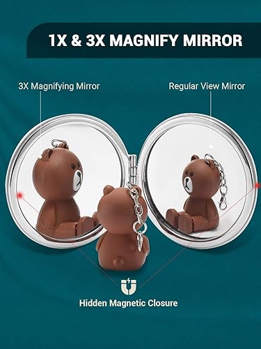 Miniatura 3 de Espejo compacto, espejo pequeño de maquillaje de doble cara para bolso con aumento 1X3X de piel sintética (blanco, 2.8 pulgadas)