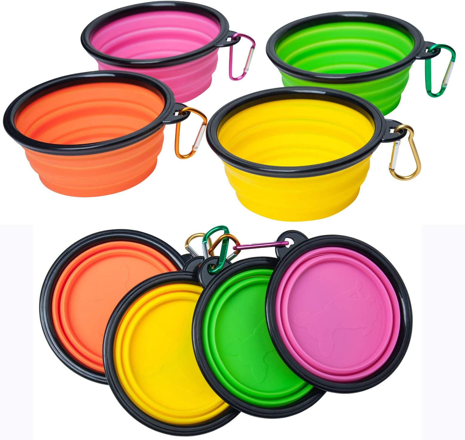 LukPaw Dog Bowl Travel Cup for Dog, Collapsible Pet Bowl,Foldable Expandable Dish for Pet Dog/Cat Food Water Feeding Portable Travel Bowl 4-Pack with Free Carabiner (Parent) (4 Colors)