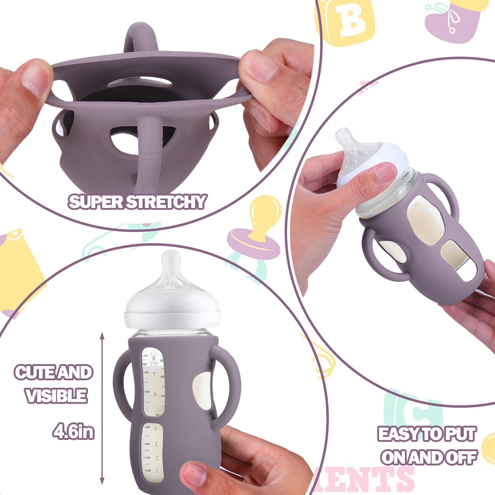 BUSOHA 3 Pack Silicone Sleeves for Avent Baby Bottles - Drop Protection Baby Bottle Sleeves with Handle for Avent Natural Baby Bottles,8 Ounce